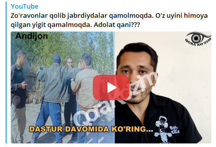 “Zo'ravonlar qolib jabrdiydalar qamolmoqda. O'z uyini himoya qilgan yigit qamalmoqda. Adol…